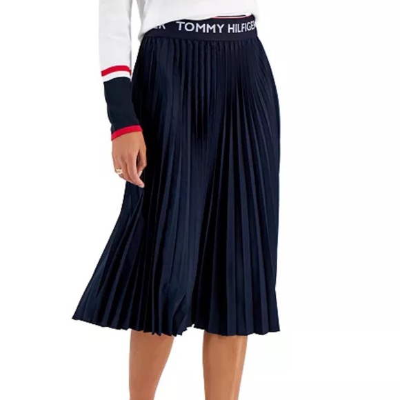 Tommy Hilfiger Dark Blue Pleated Midi Skirt - Picture 1 of 9